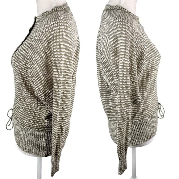 Jaeger Vintage Sweater 34 Inch Army Green Cream Tie Waist Cozy - Picture 7 of 11